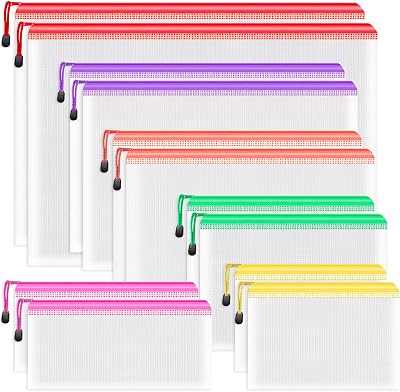Umriox Plastic Wallets Folders 12Pcs 6 Sizes Zip Lock Bags PVC File Organizer