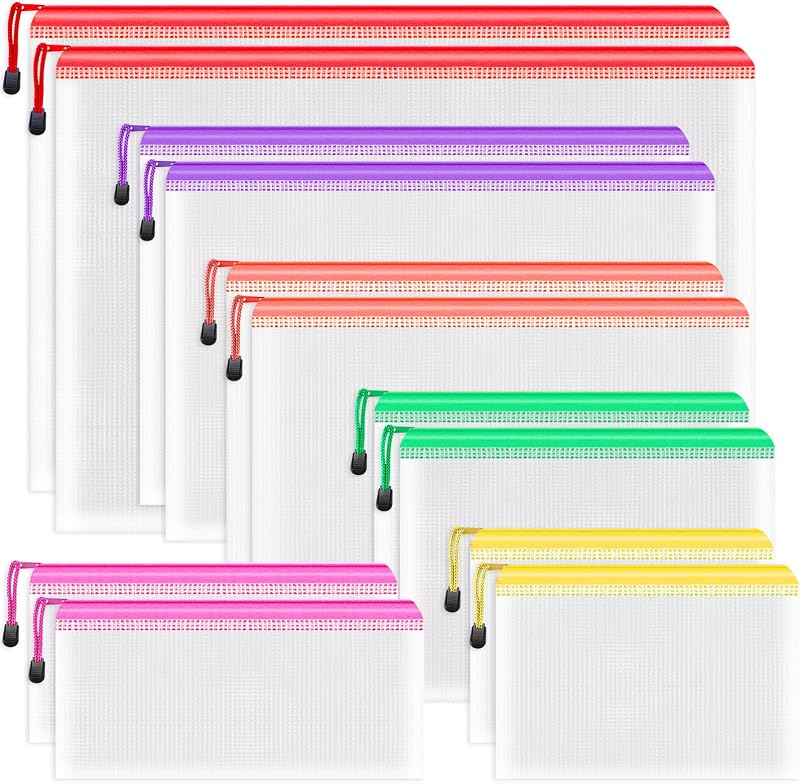 Umriox Plastic Wallets Folders 12Pcs 6 Sizes Zip Lock Bags PVC File Organizer
