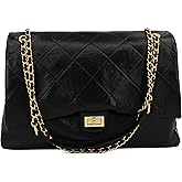 M-ioi-M Large Quilted Leather Shoulder Bag for Women, Oversize Double Gold Chain Strap Tote Bag, Classic Briefcase Flap Purse