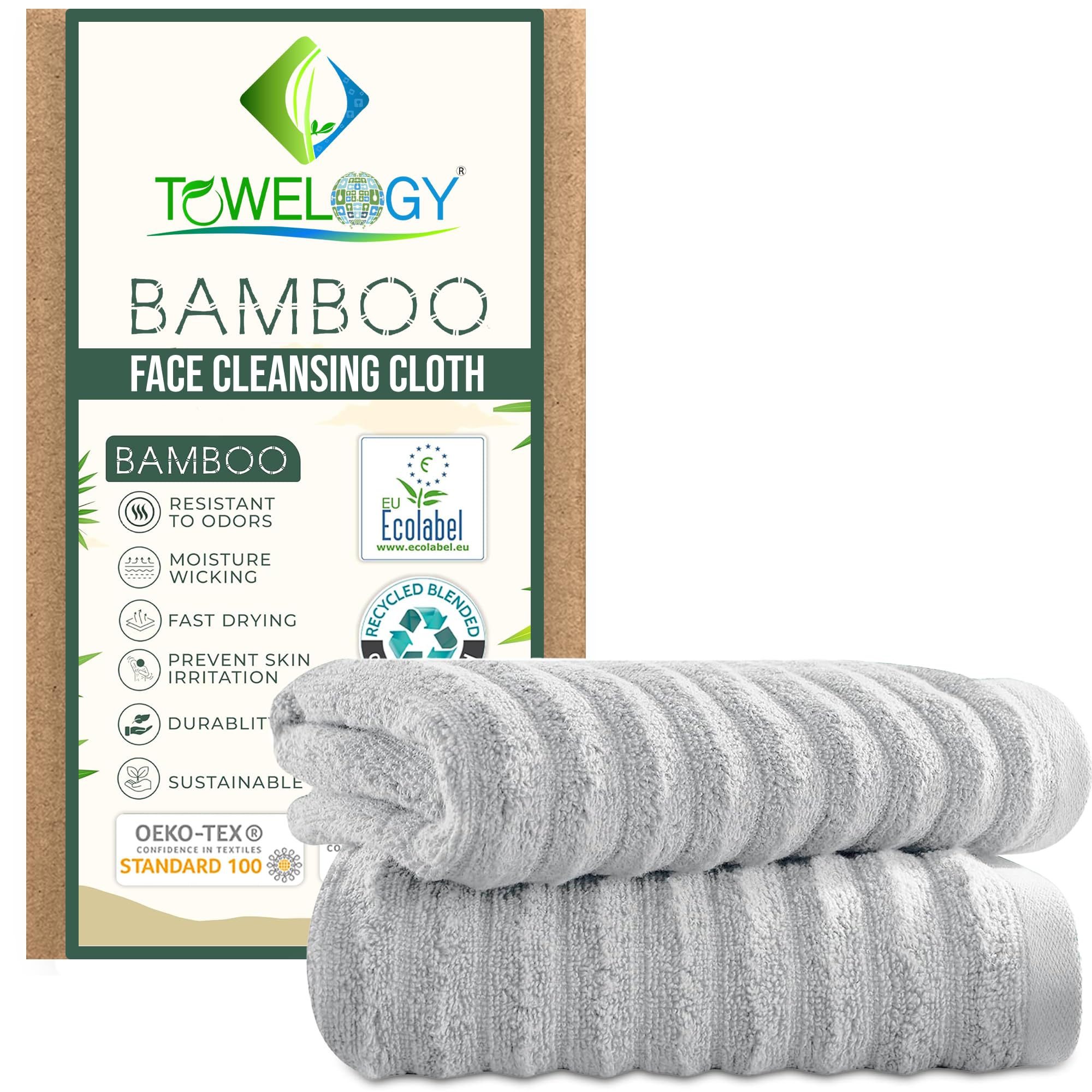 2-Packs Bamboo Face Cloths for Cleansing & Makeup Removal Exfoliating Facial Washcloths – Face Towel for All Skin Type 30x30cm (2, Pewter, 30x30cm)