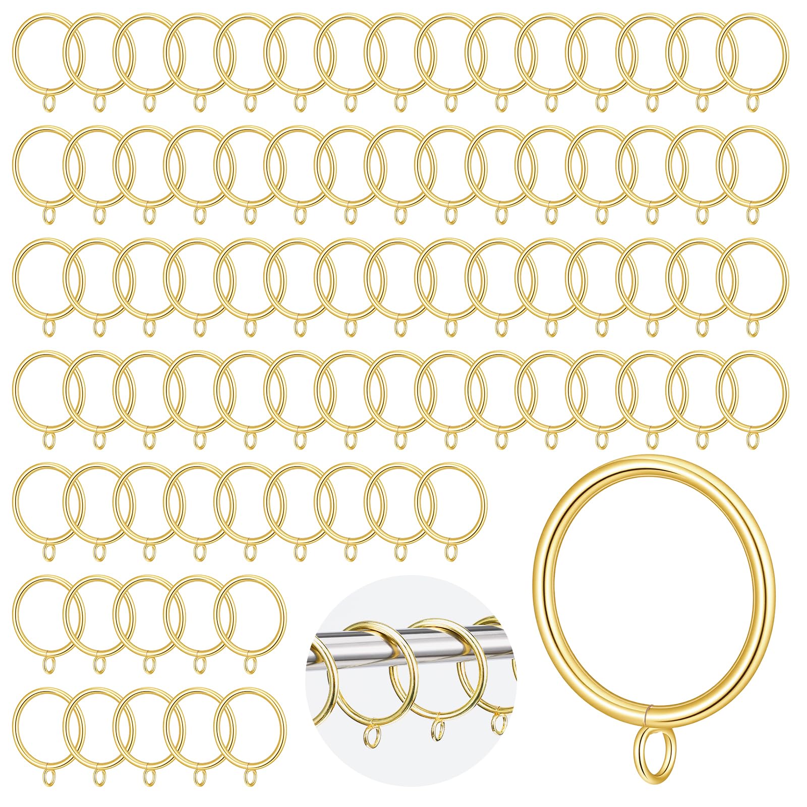 Photo 1 of 100 Pcs Curtain Rings with Eyelets, Metal Drapery Rings 1.5 Inch Inner Diameter, Fits Up to 1.25 Inch Rod, Gold Glide Smoothly Rustproof