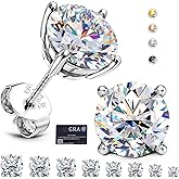 Moissanite Stud Earrings : 18K White Gold Plated Solid 925 Sterling Silver Earring Hypoallergenic Dainty Flat Back Stud Earrings Jewelry for Women Men D Color VVS1 Clarity