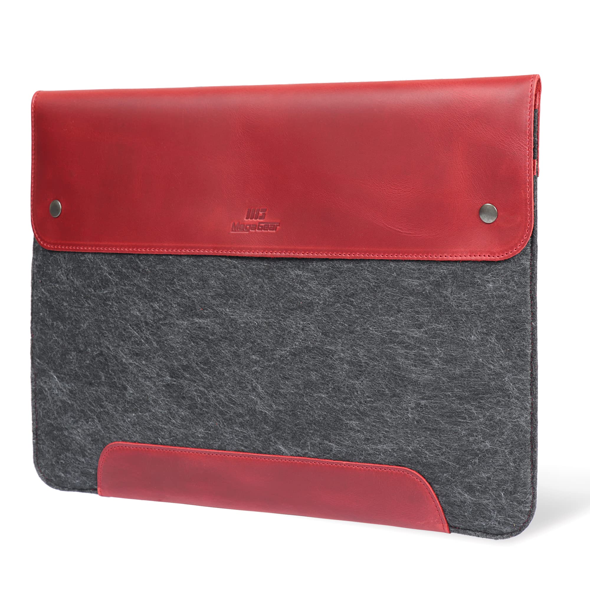 MegaGear Genuine Leather & Fleece Case Compatible with MacBook Pro 14 (M5, M4, M3, M2, M1) & MacBook Air 13.6, 13 (M5, M3, M2, M1) Laptop Sleeve, Red, 13-14 Inch, 2020-2026