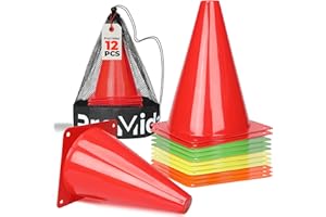 ProMidas 7 Inch(12 PCs) Soccer Cones for Training Kids with Mesh Bag - Small Traffic Cones for Sports Training - Flexible Conos for Soccer Practice, Basketball & Football Drills Equipment