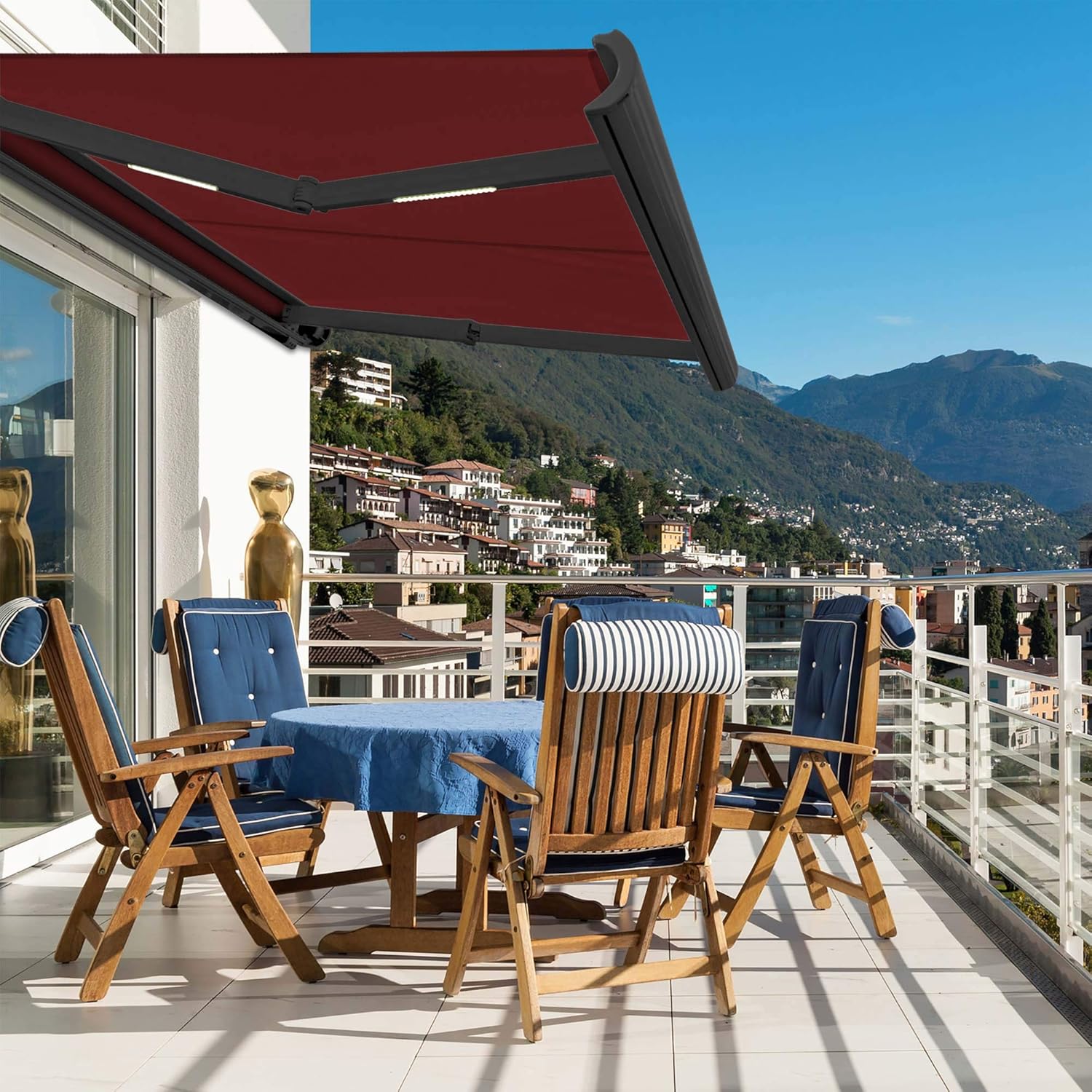 Nemaxx FCA50X awning red awning 16.4 x 9.9 ft (5m x 3m) full cassette