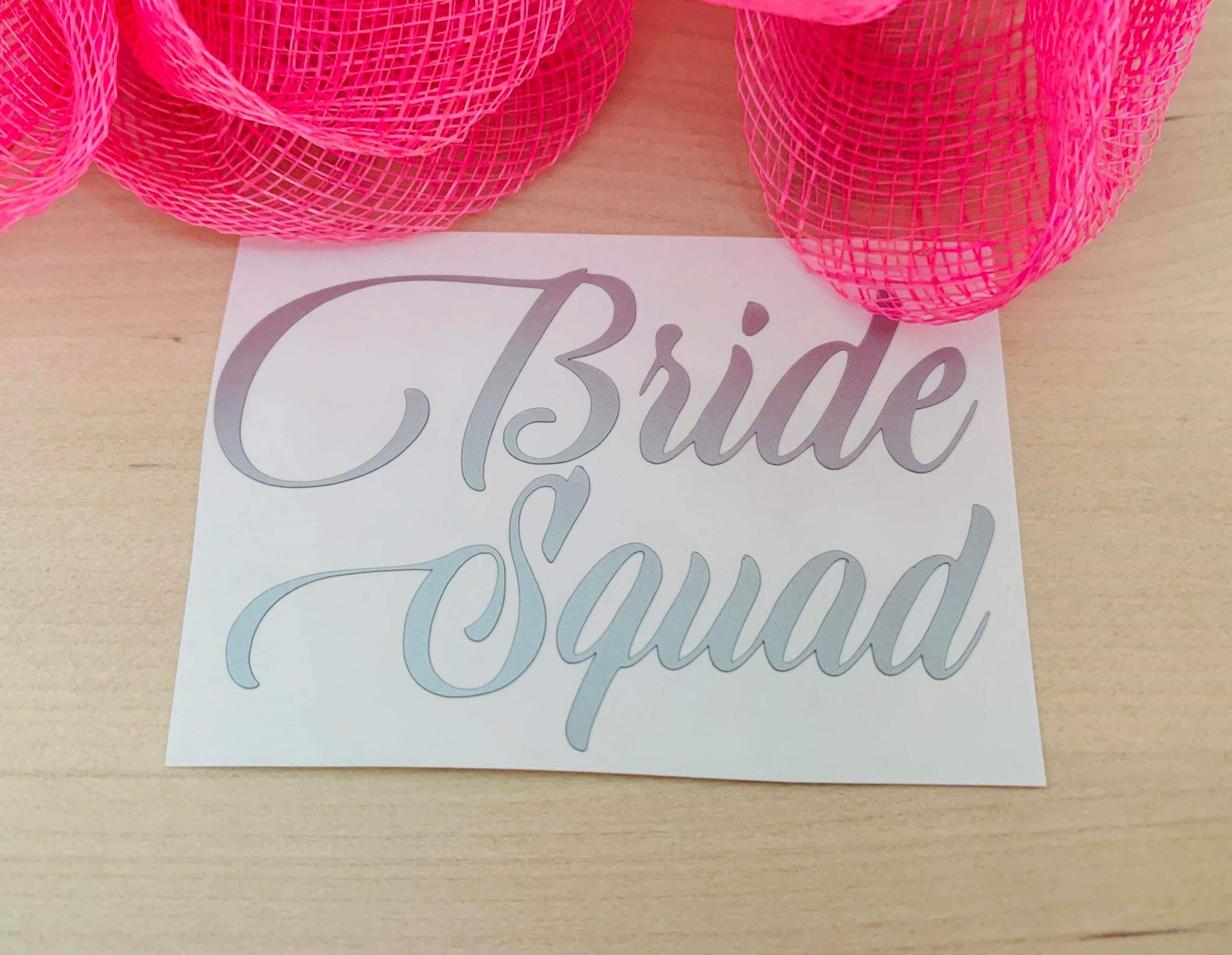 Team Bride/Bride, Bride Squad Decal Label for Wedding Party Champagne Flutes Glasses/Wine Glasses MATT Finished Silver (5 Bride Squad + Bride)