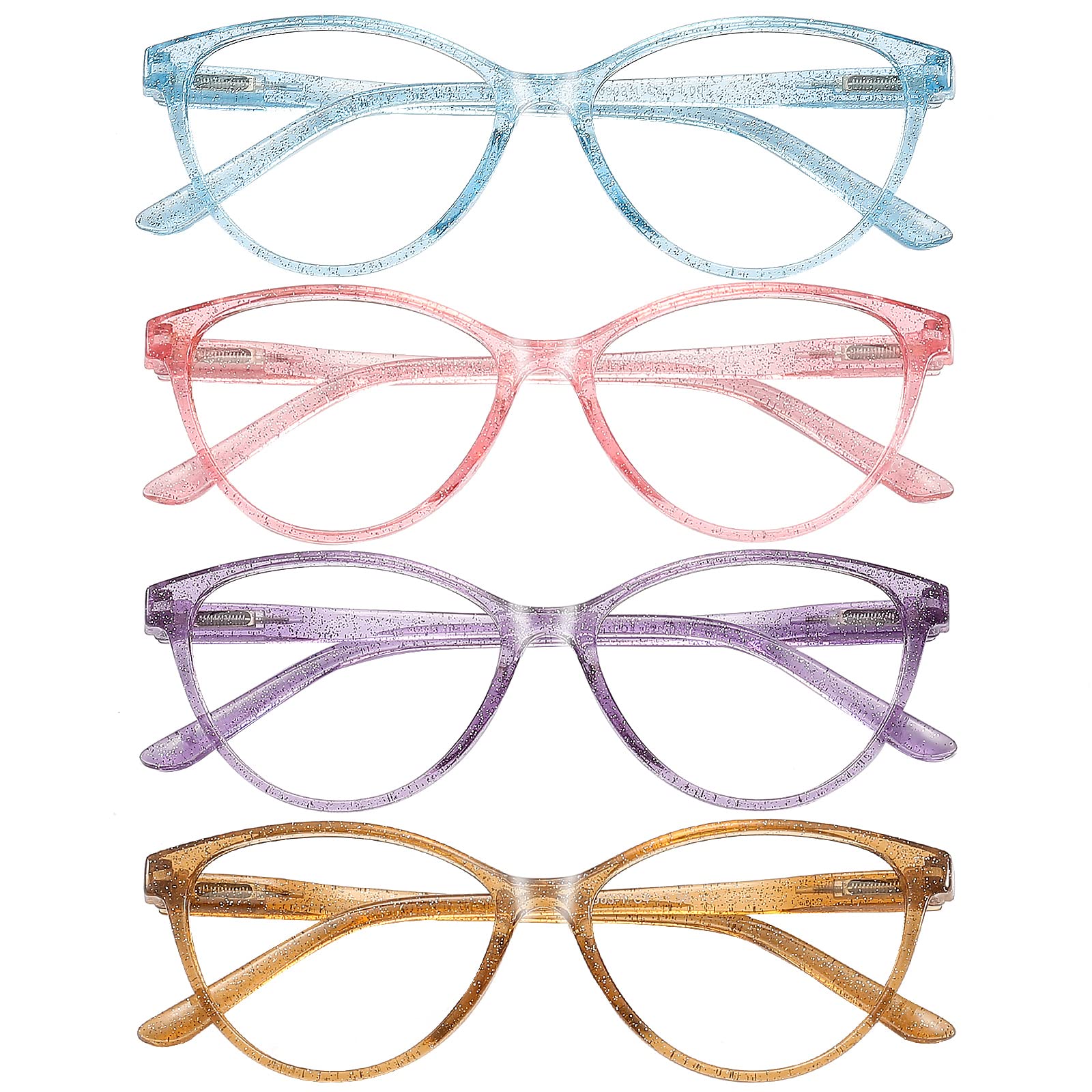 Photo 1 of Przene 4 Pack Blue Light Blocking Reading Glasses,Cat Eye Reading Glasses With Spring Hinge Reader For Women/Men.(MIXED COLOR-C2, 0.0)
