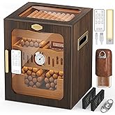 USEWIRE Cigar Humidor, LED-Lit Cigar Cabinet, Includes Acrylic Cigar Case and Cigar Cutter, Features Remote Control, Hygrometer, and Dual Humidifiers, Holds 80-120 Cigars, Men's Cigar Humidor Box Gift