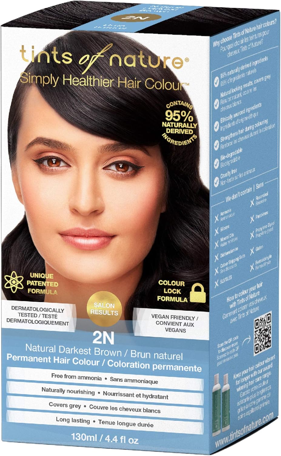 Tints of Nature 2N Natural Darkest Brown Permanent Hair Dye, Nourishes Hair and Covers Greys, Ammonia-Free, 130ml - Image 4