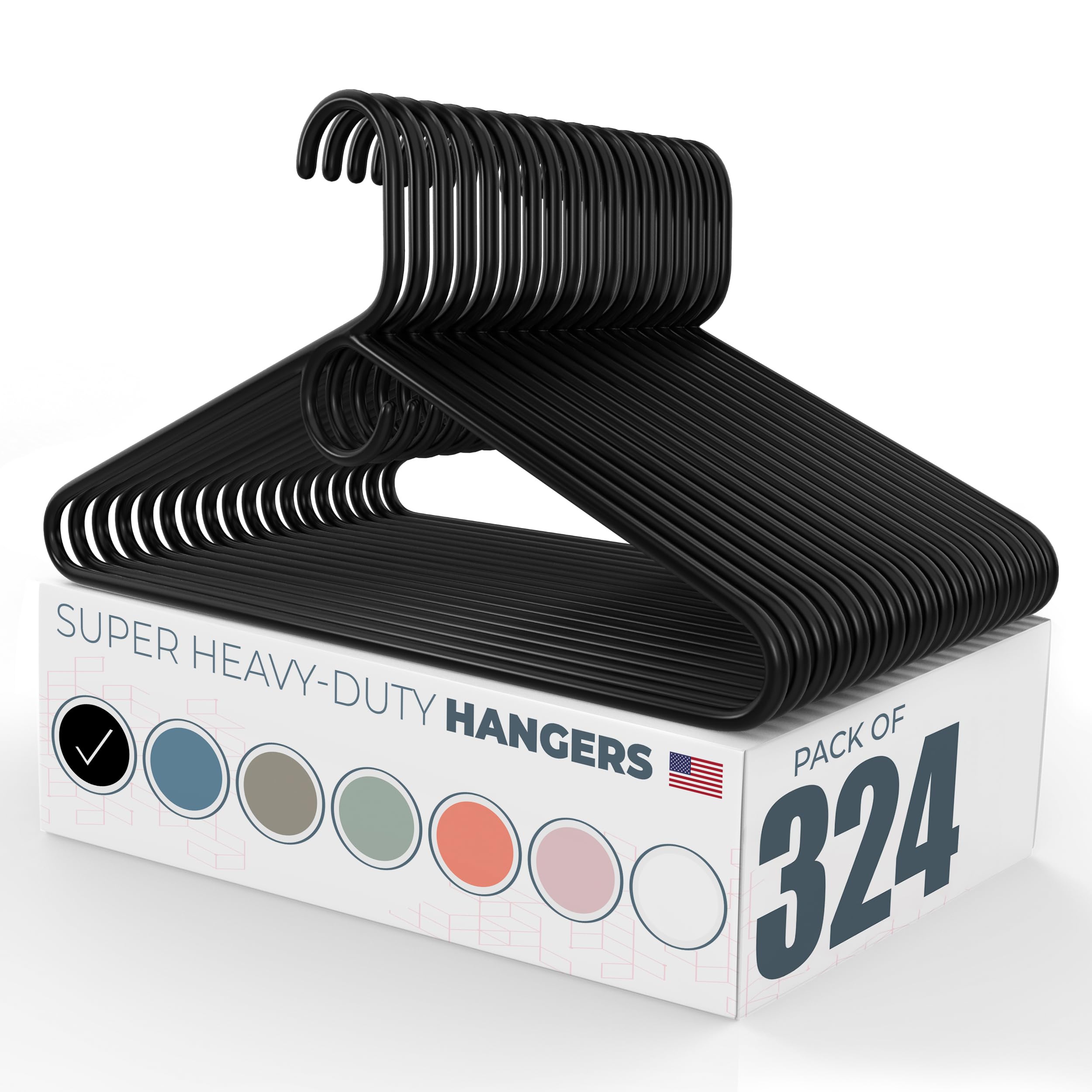 Neaties Super Heavy Duty Clothes Hangers 100+ Pack (324 Count) – Made in The USA - 10lb Capacity, Thick Plastic Hangers for Pants, Coats, Jackets, Jeans and Adult Clothing – Black Image