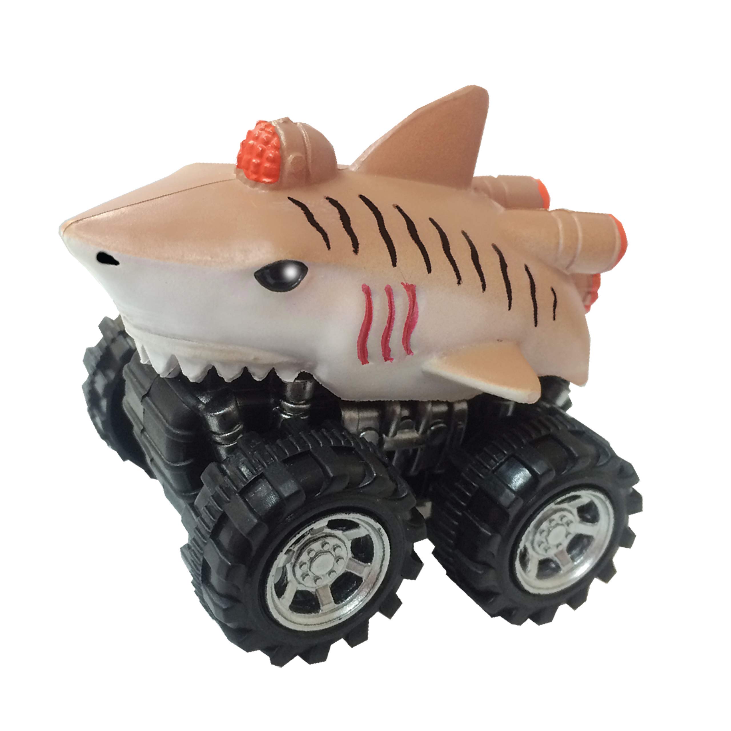 Wild Zoomies from Deluxebase. Friction powered toy monster trucks with cool animal riders, great red panda toys for boys and girls (Tiger-Shark)
