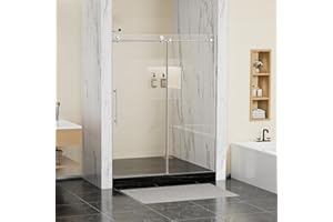 FINDEPOT Frameless Sliding Shower Door 56-60 in W x 75 in H,Frameless Shower Door with 5/16" (8mm) Clear Tempered Glass,Silent Soft-Close Design,Brushed Nickel