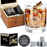 YeohJoy 2026 Retirement Gifts for Men,2026 The Legend Has Retired-Whiskey Glass Set,Happy Retirement Gifts for Him,Dad,Friends- Happy Retire Anniversary Card&Wood Box&Coaster&Whiskey Stones