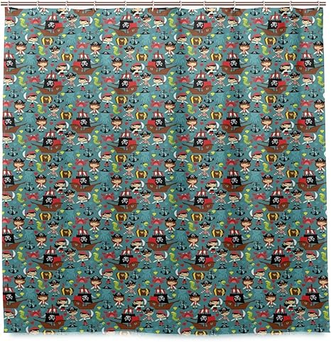 Amazon Kapanou防水 シャワーカーテン レトロアドベンチャーキッズおとぎ話陽気な漫画のキャラクターの海賊のイラスト かわいいシャワーカーテン ユニットバス バスルーム 芸術の装飾 180cmx180cm バスフック付き 取り付け簡単 シャワーカーテン ホーム キッチン