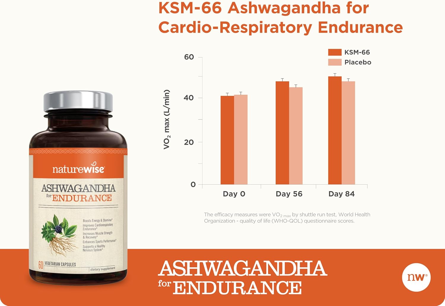 NatureWise Ashwagandha for Endurance, Adaptogen Adrenal Support Supplement with Organic KSM-66 Ashwagandha, Vitamins, Ginseng, and Green Tea Extract (Packaging May Vary) [1 Month Supply – 60 Capsules]: Health & Personal Care