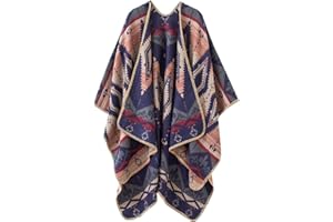 Urban CoCo Women's Color Block Shawl Wrap Open Front Poncho Cape