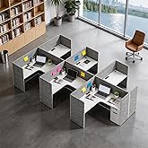 SAINTCY 6 Person Office Cubicles Workstations, Modular L Shaped Workstation with Power Outlets &amp; Lockable Drawer Storage Cabinet, 2-User Corner Computer Desk for Home Office, Commercial Workspace