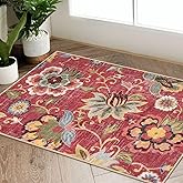 Beeiva Red Kitchen Rugs Non Slip Washable, 2x3 Floral Christmas Kitchen Entry Rug for Entryway Indoor Ultra Thin Small, Vintage Non-Shedding Front Door Mat Indoor Entrance Throw Carpet for Bathroom