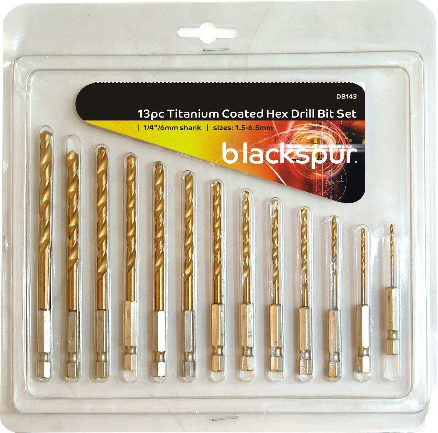 Hyfive Drill Bits Heavy Duty Titanium Coated for Longer Life with 1/4" Hex Shanks 1.5-6.5 mm