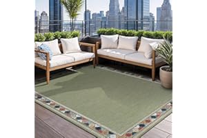 Beverly Rug Outdoor Rug 4x6 Modern Bordered Area Rugs for Indoor and Outdoor Patio Easy to Clean Non Shedding Living Room Porch Garden Washable Outside Carpet (4 x 6 Green)