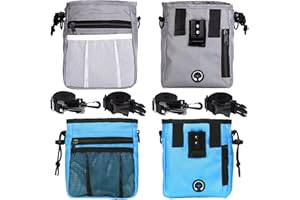 STMK 2 Pack Dog Treat Pouch, Dog Training Treat Pouch with Waist Shoulder Strap, 3 Ways to Wear, Easily Carries Toys, Kibble, Treats for Dog Walking, Dog Training, Puppy Training (Grey and Blue)