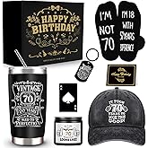 JTAMOHI 70th Birthday Gifts for Men - Unique Box with 20 Oz Tumbler, Scented Candle, Socks, Baseball Cap for Husband, Dad, Grandpa, Friends, Teachers, Boss