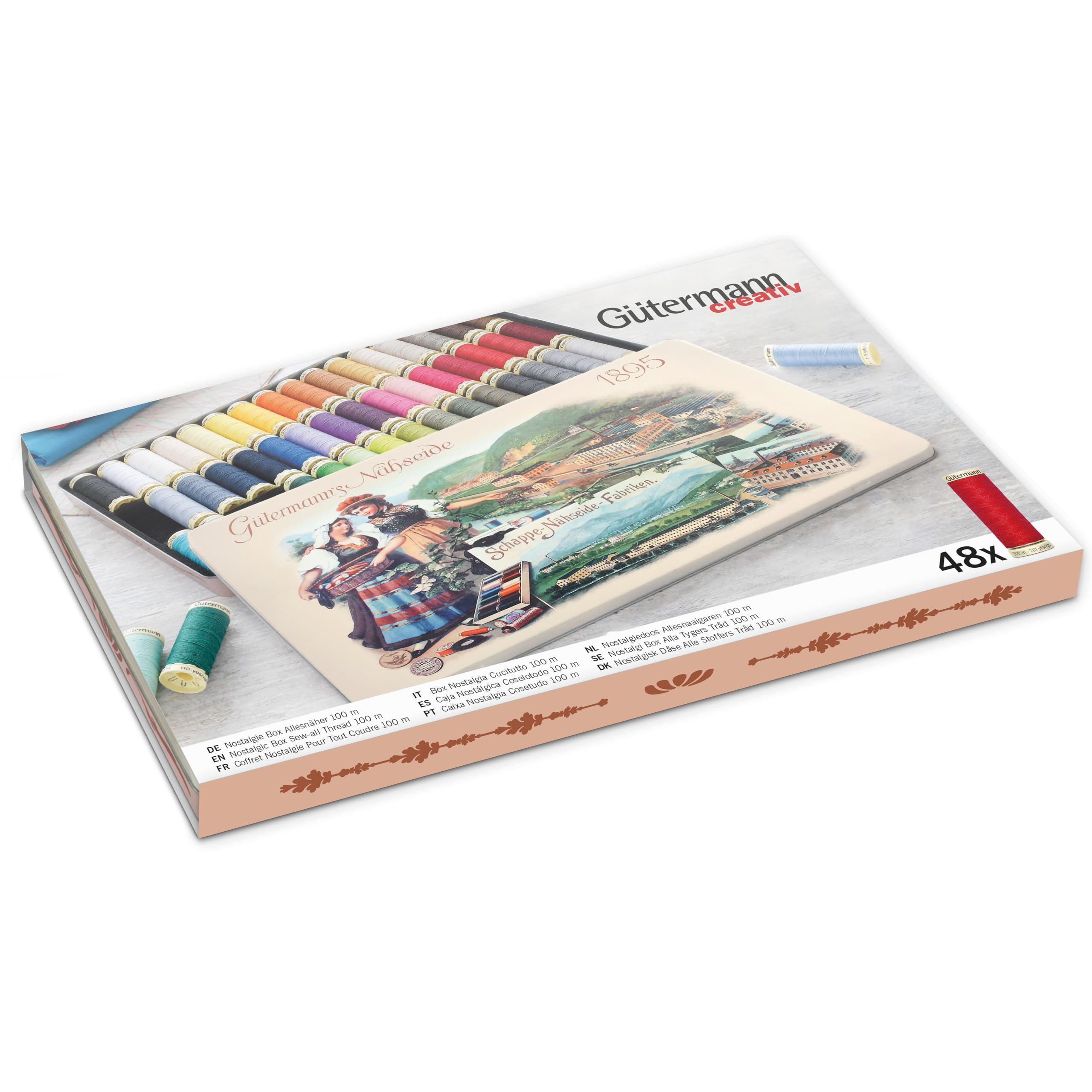 Gütermann creativ Nostalgic Box containing 48 spools of Sew-All Thread