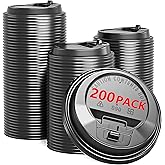 BKISVWCSop 200 Pack Coffee Cup Lids, Black Plastic Dome Lids for 10/12/16/20/24 oz Paper Cups - Leak-Proof Disposable Lids for Hot/Cold Drinks (3.54 Inches/90 mm)