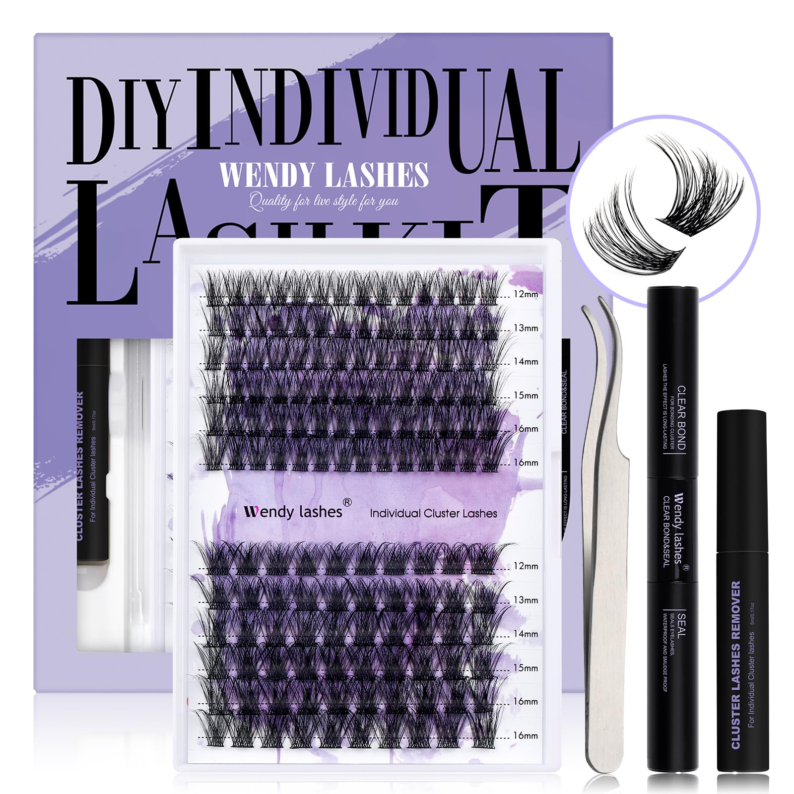 Individual Lashes Kit D Curl Clusters Lashes Kit 0.07mm C3+C9 12-16mm Mix DIY Lash Extensions Kit Soft and Wispy Cluster Eyelash Extensions Set(C3+C9-D-Individual Lash Kit) — image 1