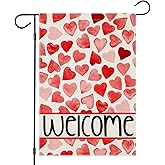 EKOREST Welcome Love Hearts Garden Flags for Outside Decoration, Valentines Love Hearts Small Yard Flag, Anniversary Wedding Seasonal Farmhouse Holiday Outdoor Decor 12x18 Inch Vertical Double Sided