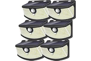 Aootek New Solar Motion Sensor Lights 120 LEDs with Lights Reflector,270° Wide Angle, IP65 Waterproof, Step Lights for Front Door, Yard, Garage, Deck (Black, Daylight White, 6-Pack)