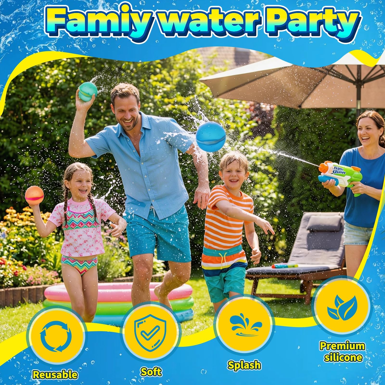 Condition photo showing New/Like New for 24 pcs reusable water balloons, magnetic self-sealing refillable water bombs,water toys for kids out