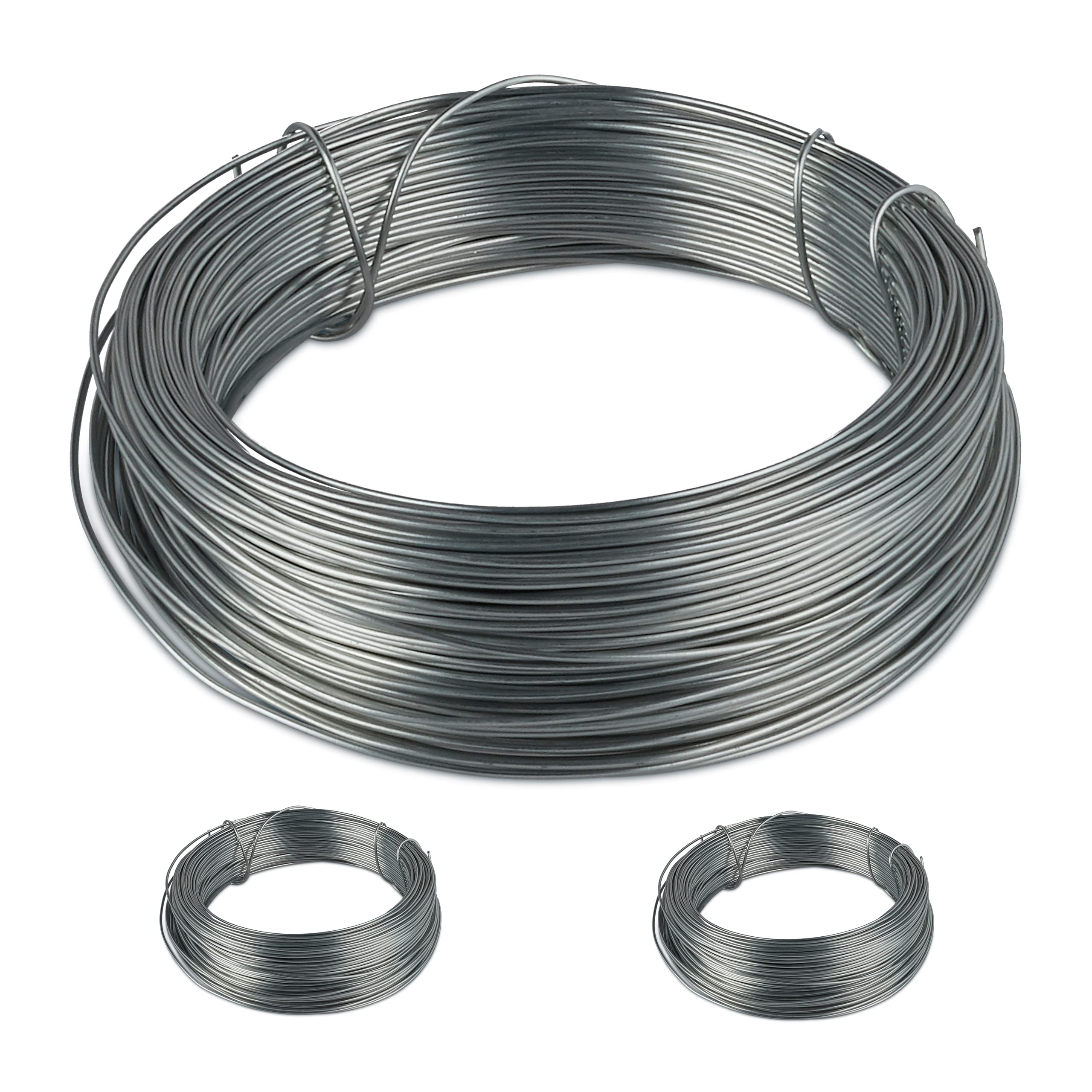 Relaxdays Galvanised Binding Wire Set of 3 Garden, Stainless Steel, Thin Wire, 50 m Long, 1 mm Thick, Silver, Rustproof
