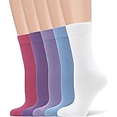 Women's Soft Thin Viscose Bamboo Crew Socks, Fit Stretchy Casual, Business, Dress Calf Sock 5 Pairs