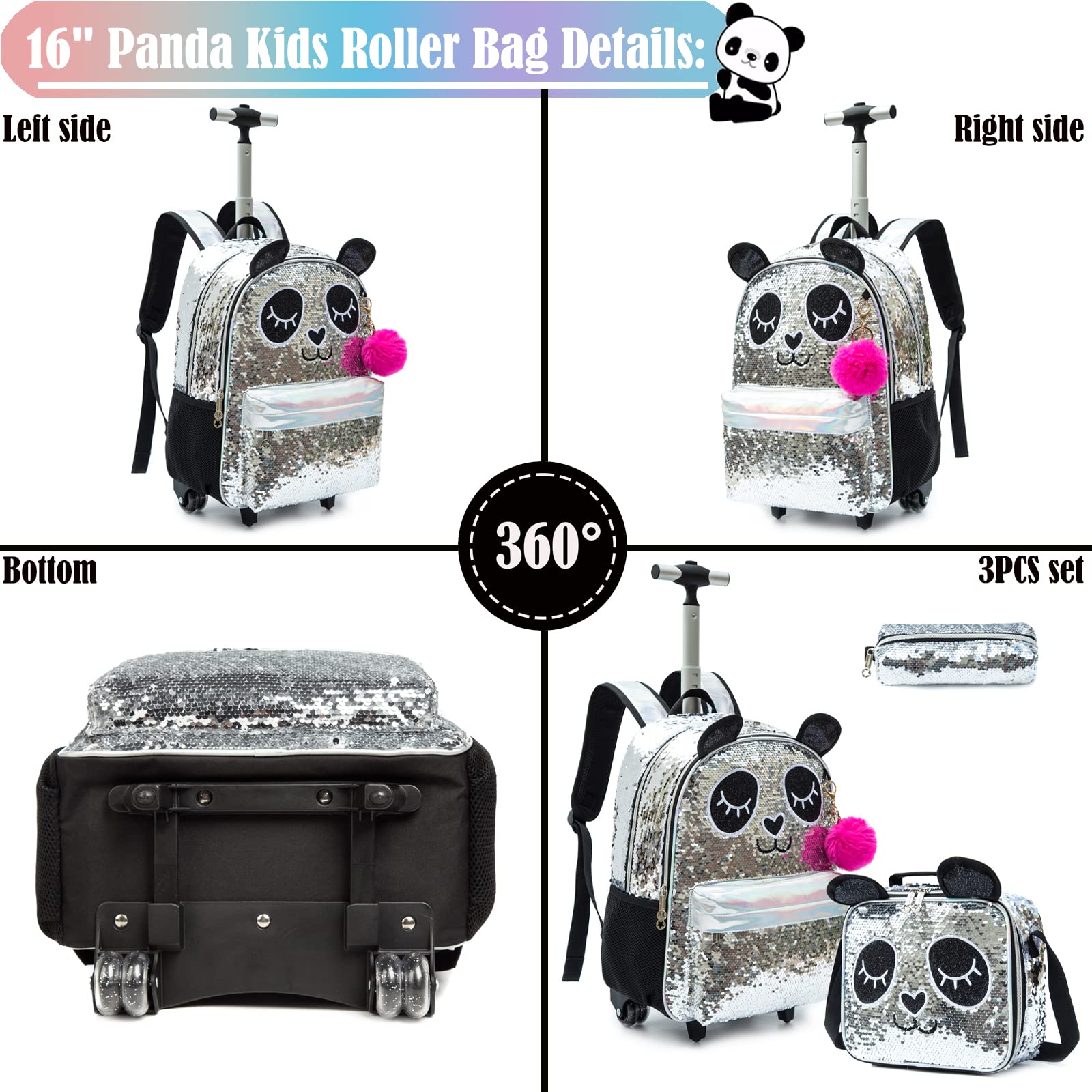 Rolling School Bag Set Kids Rolling Backpack With Wheels - 3-in-1 ...