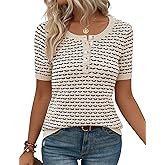 Kistore Womens Short Sleeve Sweater Spring Summer Tops Dressy Casual Lightweight Crewneck Pullover Henley Blouses
