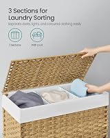SONGMICS 160 L Laundry Basket with Lid 3-Compartment Rattan Natural LCB365N01 view 3