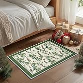 Artoid Mode Green Pine Tree House Christmas Door Mat, Winter Home Decor Low-Profile Non-Slip Washable Throw Rug for Kitchen E
