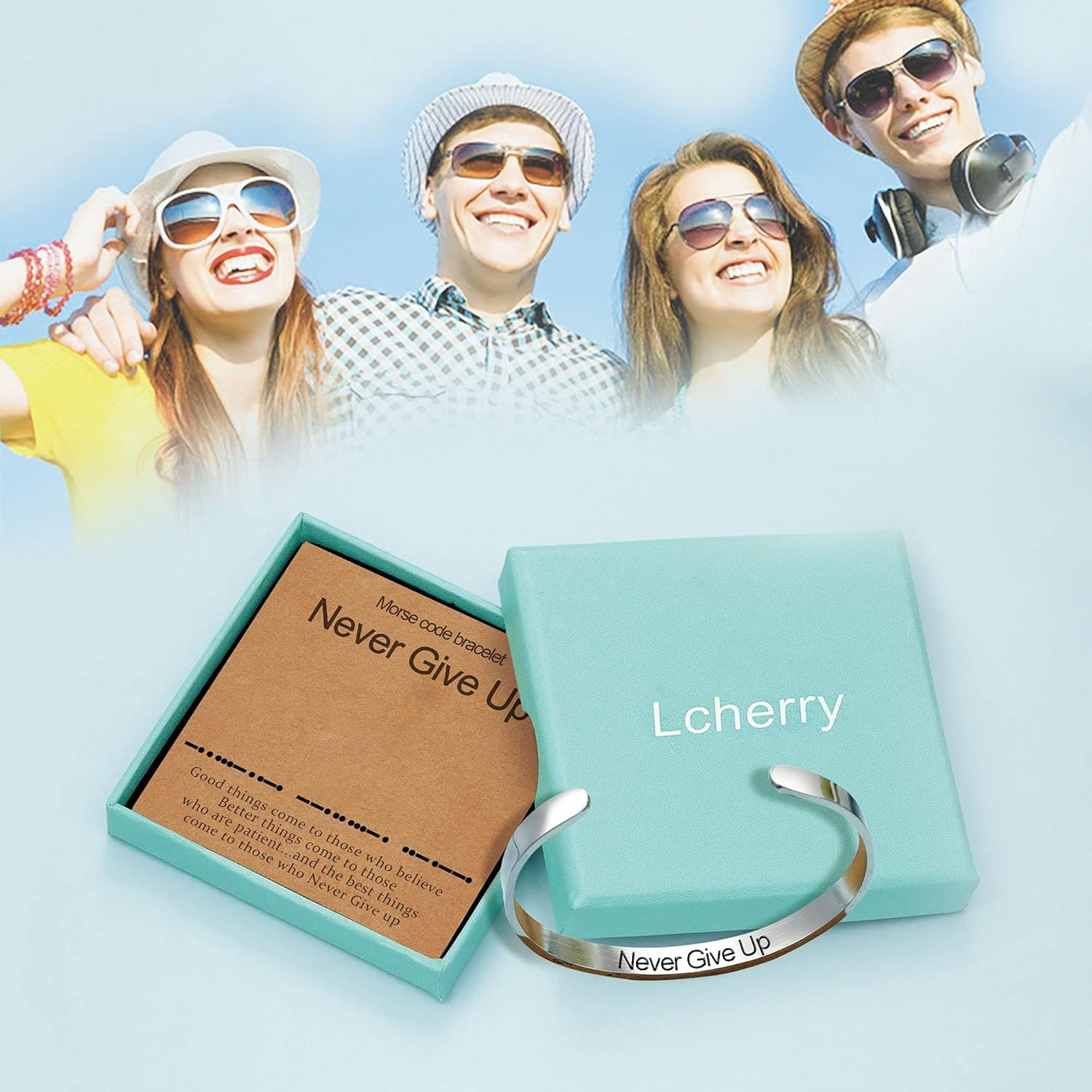 Lcherry Inspirational Never Give Up Morse Code Cuff Bangle Bracelet Hidden Message Jewelry for Men Women: Jewelry