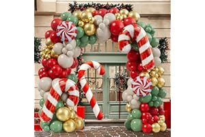 CHAMRRILLE Christmas Balloon Garland Arch Kit 168PCS Red Sage Green Gold White Sand Balloons Candy Balloons Cand Cane Balloons for Christmas Party Decorations Supplies