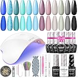 Gel Nail Polish Kit with UV Light, opove Soak Off Nail Gel Kit with LED Nail Lamp Nail Art Set - Ocean Blue 12 Colors