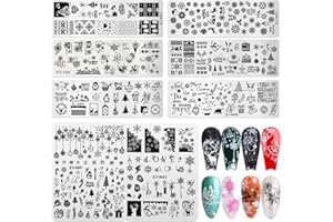 STZPRONAIL 8pcs Christmas Nail Stamping Plate Winter Nail Plates Snowflake Elk Xmas Tree Bells Stamp Template Nail Stencil Kit for Salon Nail Art DIY Design Manicure Decoration