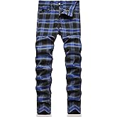 NOVOCCT Plaid Pants for Men - Skinny Mens Dress Pants - Stretch Slim Fit Business Casual Dress Chinos for Men