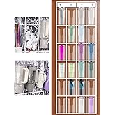 NiHome Clear 24 Pockets Door Hanging Water Bottle Organizer Compatible 40oz Stanley Tumblers, Hanging PVC Storage Holder With Hooks for Cups, Mugs, Foldable, Large Capacity for Kitchen
