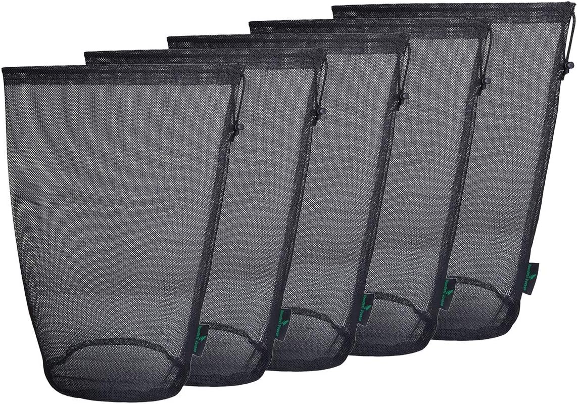 iBasingo 5Pcs Mesh Drawstring Bags, Nylon Storage Ditty Sacks for Travel Cosmetics, Tools & Sports