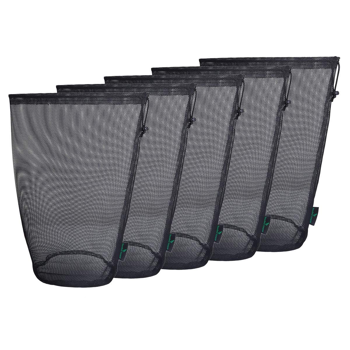 iBasingo 5Pcs Mesh Drawstring Bags, Nylon Storage Ditty Sacks for Travel, Cosmetics, Tools & Sports, Portable Shower Gear Organizer 17cm×38cm BVP05