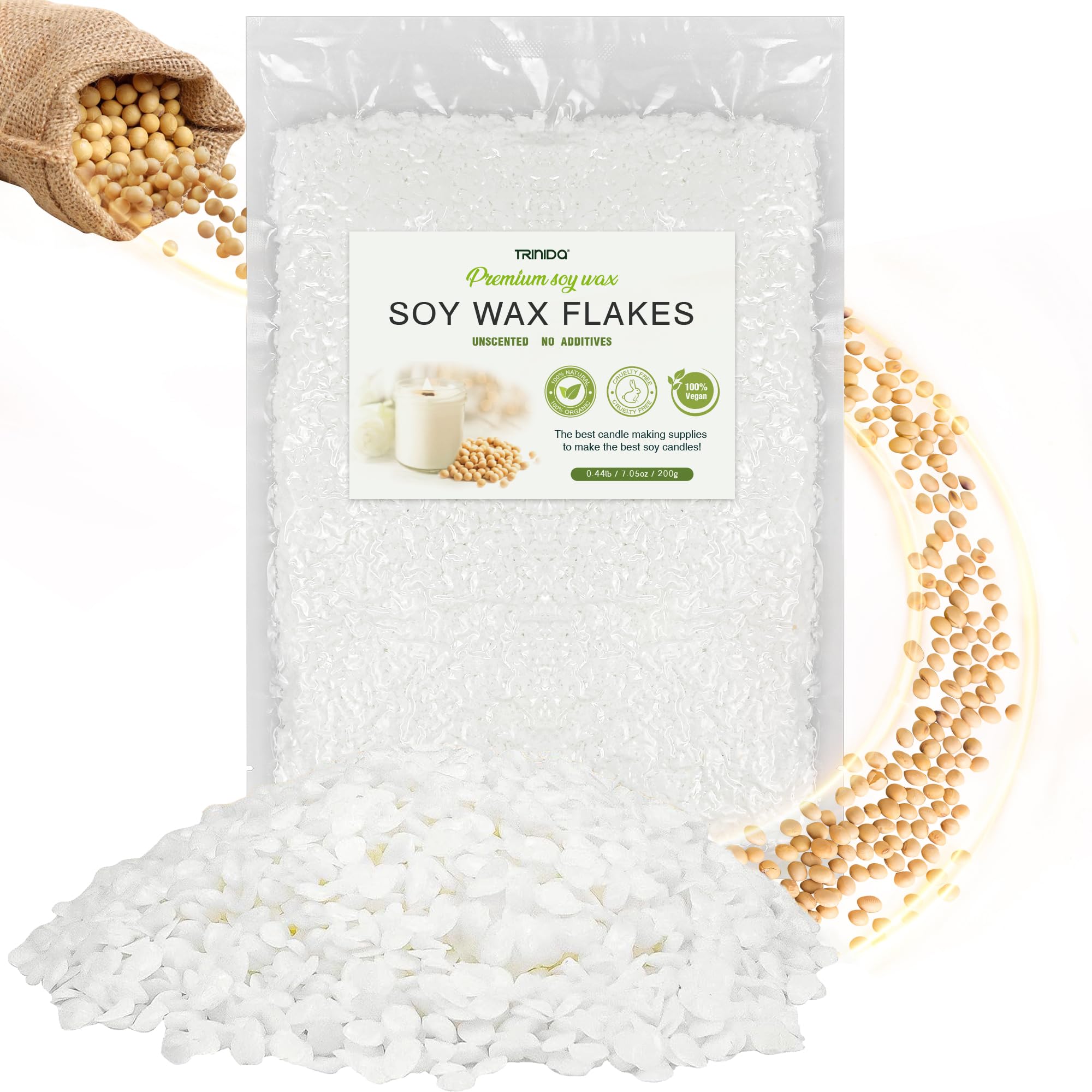 TRINIDa Soy Wax for Candle Making, SoyPRO Candle Wax Pellets, 100% Soy Wax Supplies of Candle Making for Adults and Beginners, Premium Pure Natural (200g)