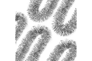 OHIYOO 50 FT Silver Tinsel Garland Christmas Tinsel Garland Xmas Tree Decorations Metallic Twist for Christmas Tree New Year Holiday Birthday Party Decorations (3.54" x 50', Silver)