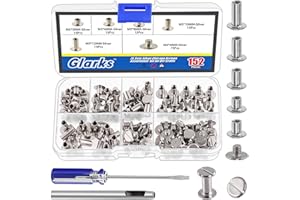 Glarks 150 Sets Silver Chicago Screws Assorted Kit - M5 x 5mm, 6mm, 8mm, 10mm, 12mm Rivets and 4x4mm Flat Head Stud Screw - N