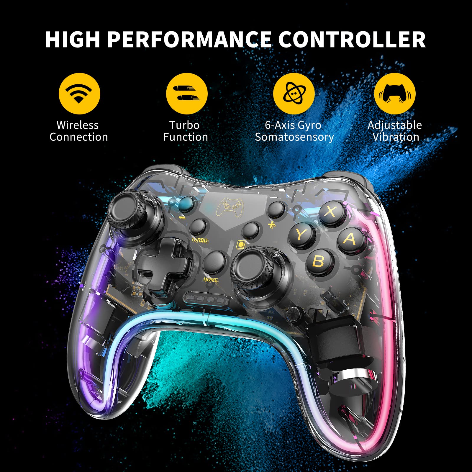 Manba Switch Controller, Wireless Pro Controllers Compatible with Switch/Lite/OLED Support Turbo,Wake-up Function and Adjustable LED(White)